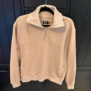 Zyia tan 1/4 zip cowl pocket jacket